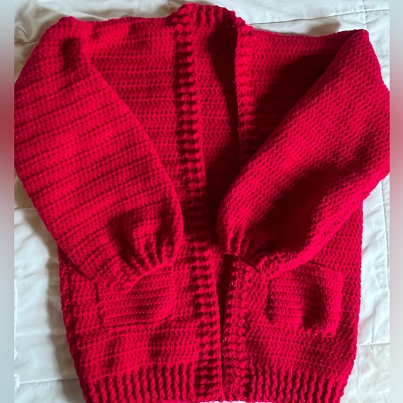 Handmade Sweaters - Handmade Crochet Rouge Oversized Cardigan
